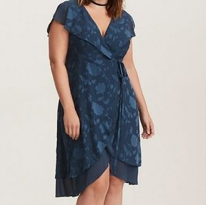 Torrid DRESS 4X Teal Wrap Midi Textured Chiffon